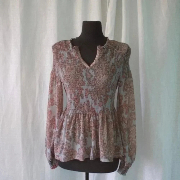 Anthropologie Akemi+Kin Blue Adria Smocked TOP - Picture 3 of 7